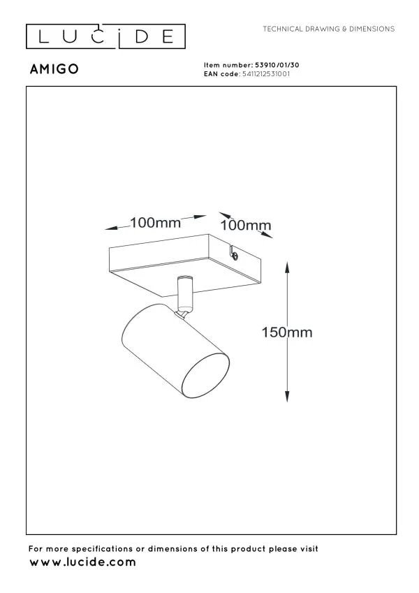 Lucide AMIGO - Ceiling spotlight - 1xGU10 - Black - technical